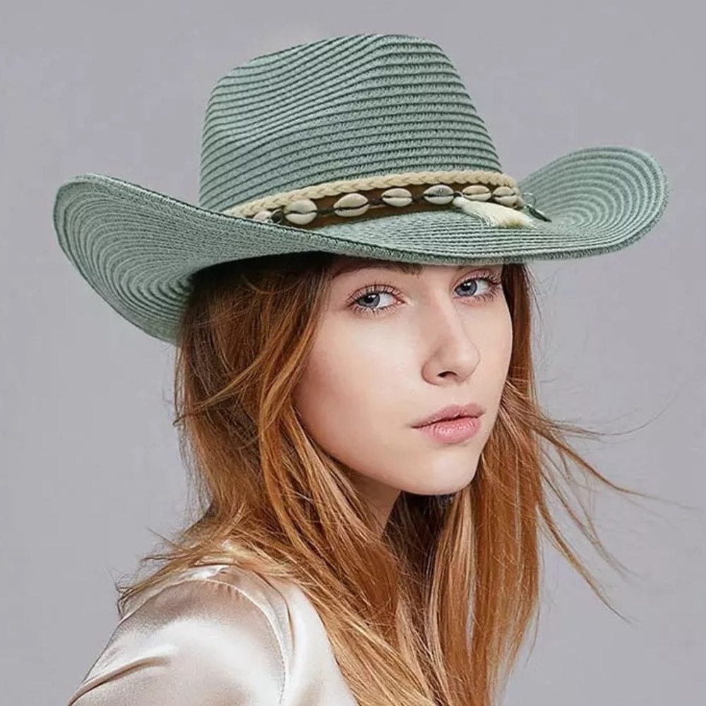 Boho Shell Panama Sun Hat In Sable & Sage - Picture 4 of 6
